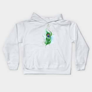 Green peacock feather Kids Hoodie